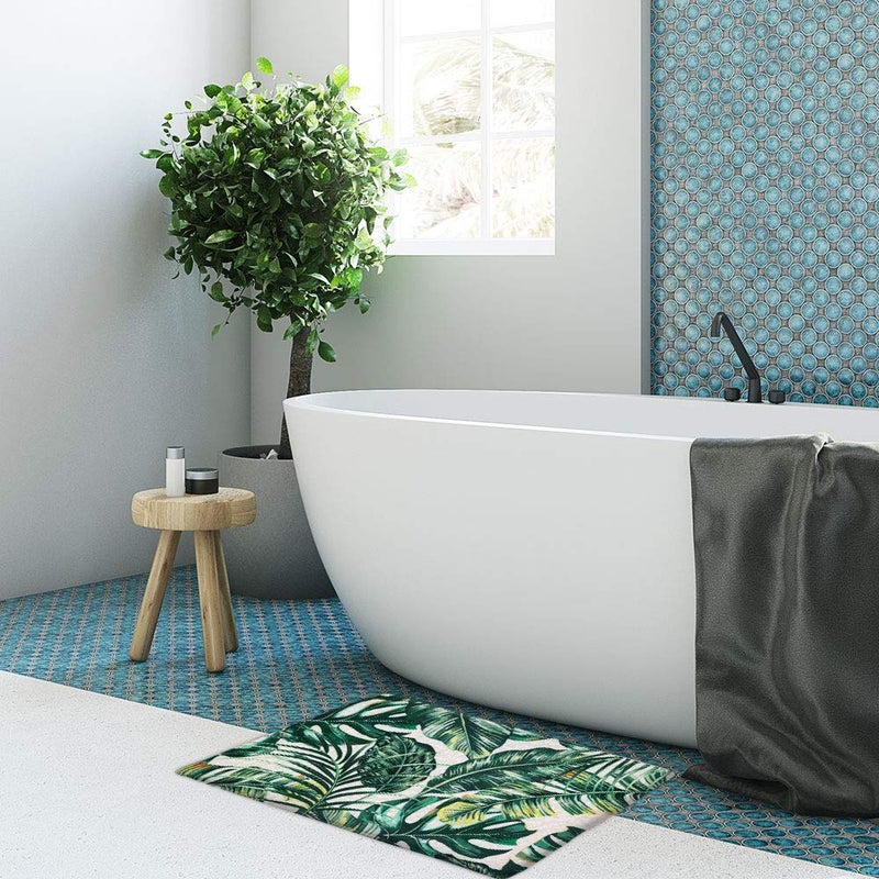 LIVILAN Green Leaf Bath Mat - 16" X 24" Tropical Bathroom Rug - Image 3